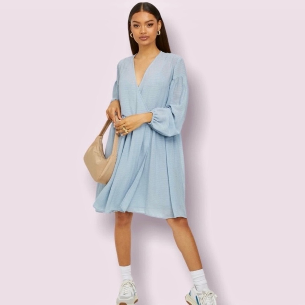 NEW SAMSØE SAMSØE BLUE STRIPED MINI DRESS - Picture 9 of 9